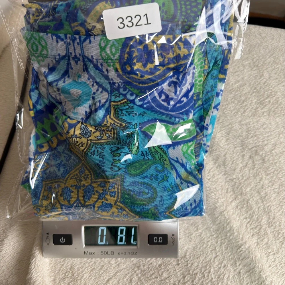 Chico's Blue Green Paisley Mesh Handkerchief Hem Pull On Midi Skirt Size XL - Picture 8 of 8